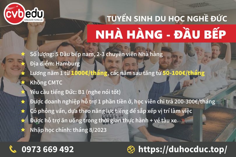 [Tuyển gấp] 05 Đầu bếp và 03 Nhà hàng khách sạn tại Hamburg 