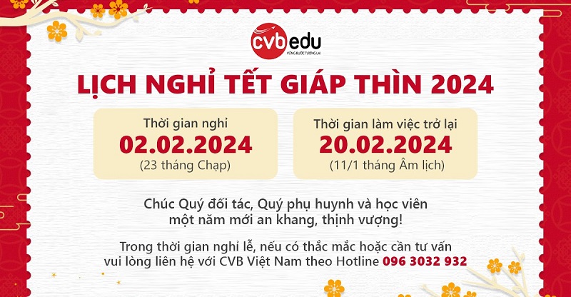 CVB Việt Nam - Thông báo lịch nghỉ Tết Giáp Thìn 2024