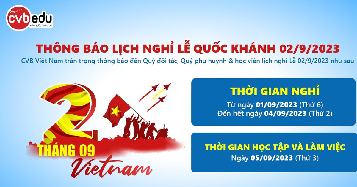 Thông báo lịch nghỉ Lễ Quốc Khánh 02/9/2023