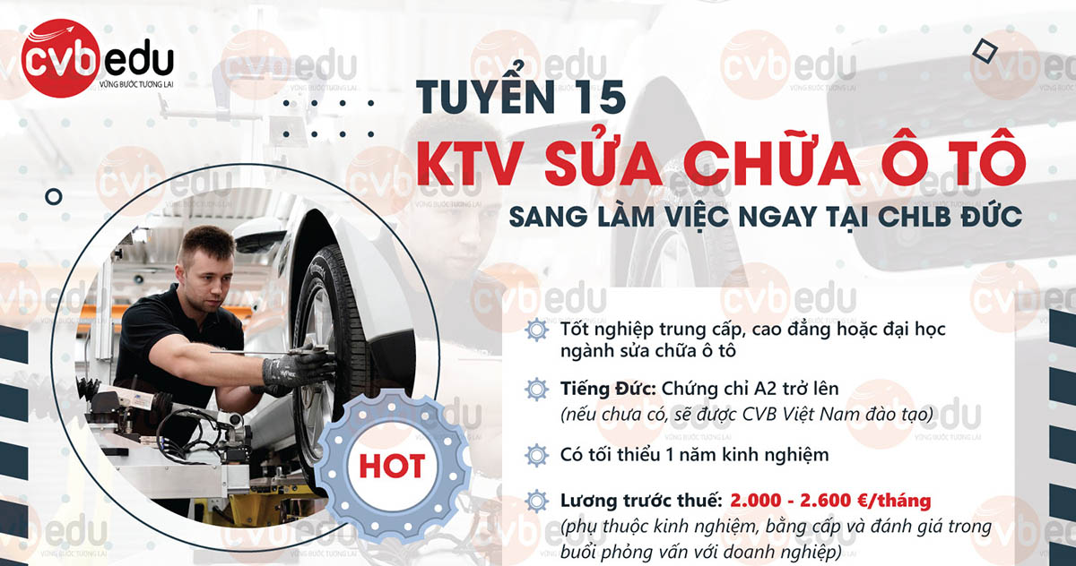 Tuyển 15 KTV Sửa chữa ô tô và KTV Cơ khí làm việc ngay tại Đức