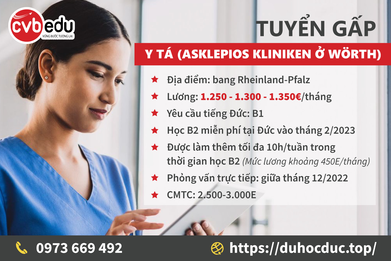 [Tuyển gấp] Chương trình du học nghề Y tá (Asklepios Kliniken ở Wörth, bang Rheinland Pfalz)