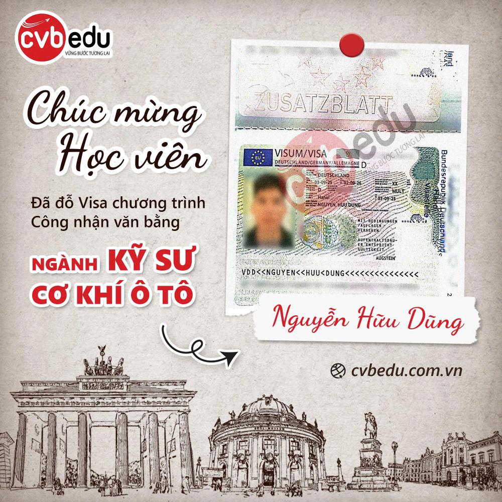 Chúc mừng học viên Nguyễn Hữu Dũng cập bến visa 18B ngành Cơ khí Ô tô
