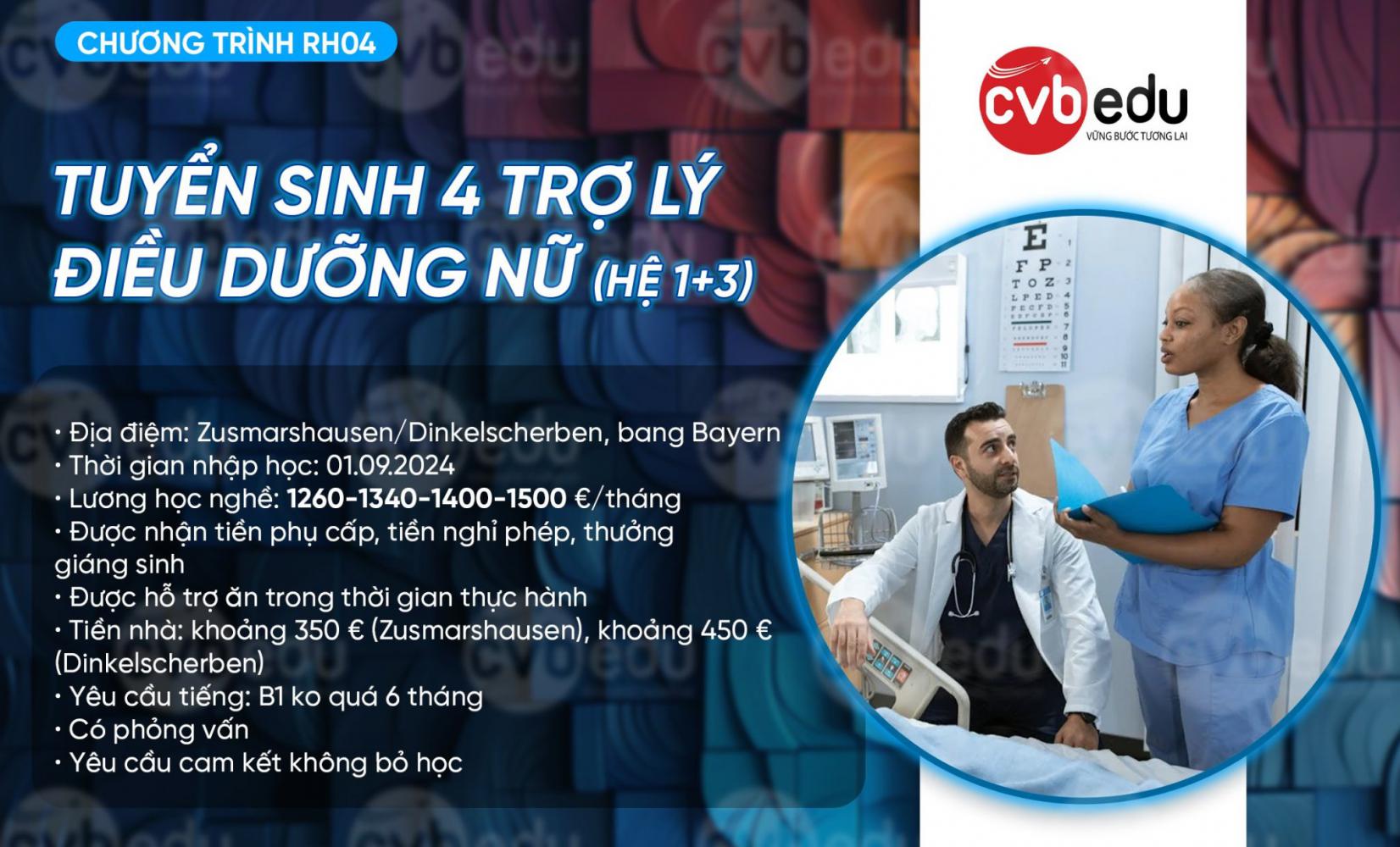 [RH 04] Tuyển 4 Trợ lí Điều dưỡng nữ (Hệ 1+3)